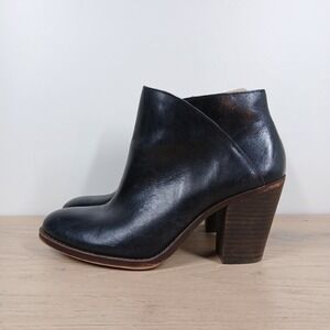 Lucky Brand Boots Women 10 Black Leather Ankle Block Heel Slip On Western Boho